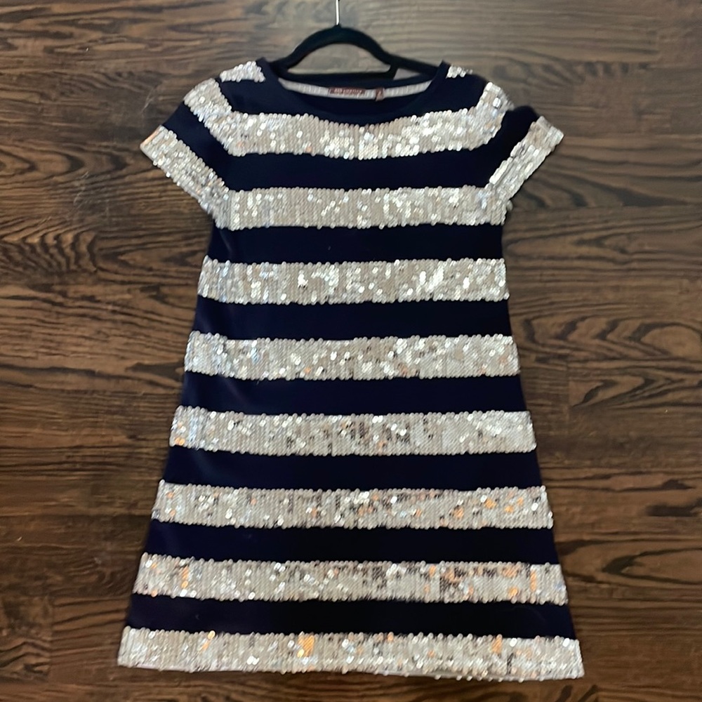 525america navy and sequined short sleeve dress